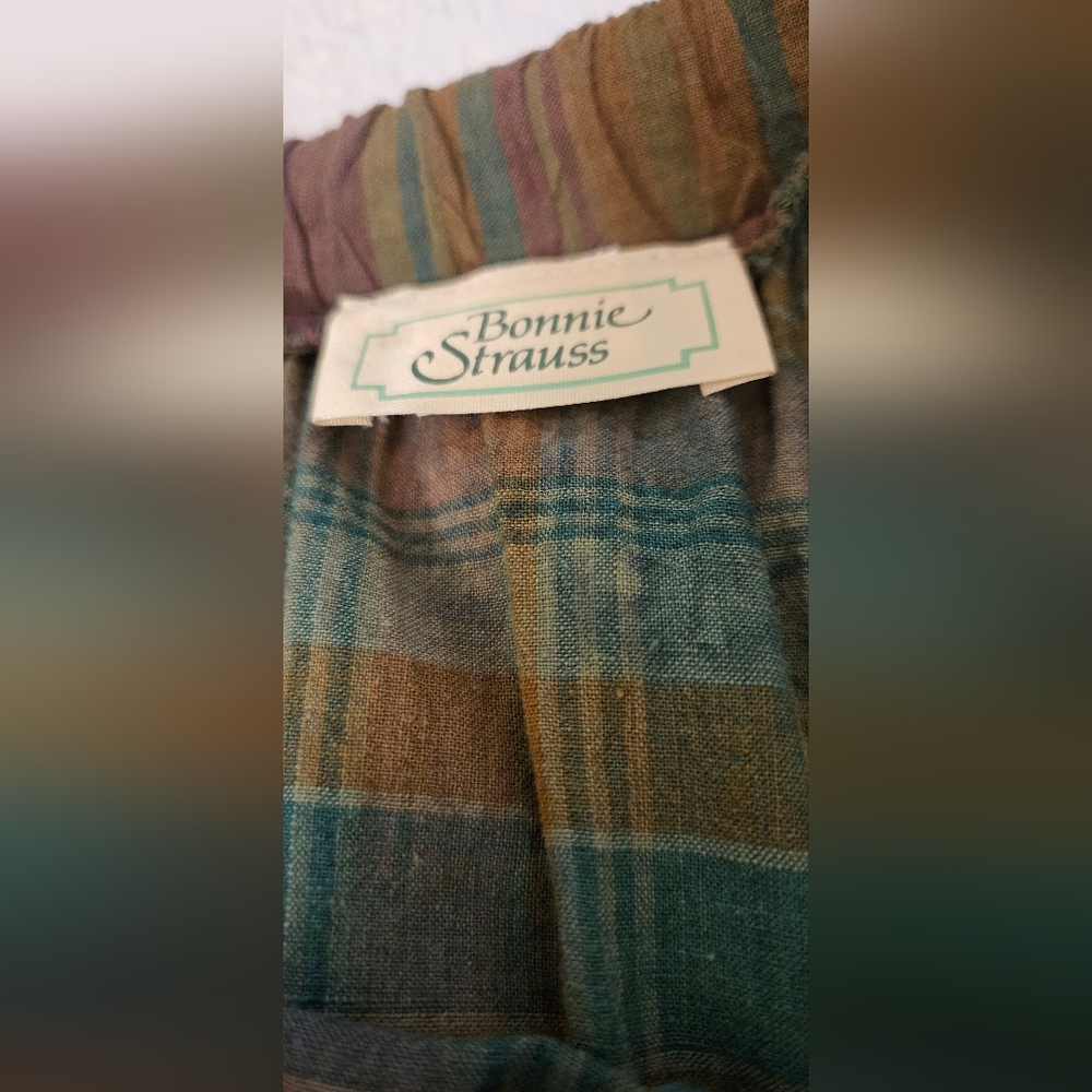 Plaid Multicolor Madras Maxi Skirt, By Bonnie Strauss, Size LG, - Picture 2 of 4
